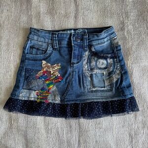 Desigual Girls Blue Denim Skirt with Sequin Accents, Size 3-4